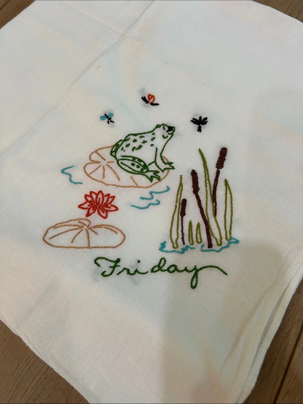 Vintage Hand Embroidered Frog Tea Towels Set